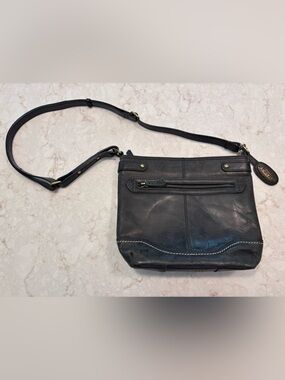 Born Grayish Black Leather Crossbody with Front Zip Pocket